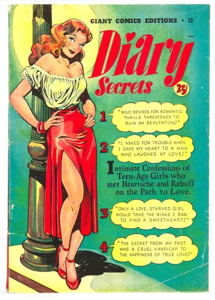 Diary Secrets Comic book from 1950 with picture of a girl standing by a streetlight